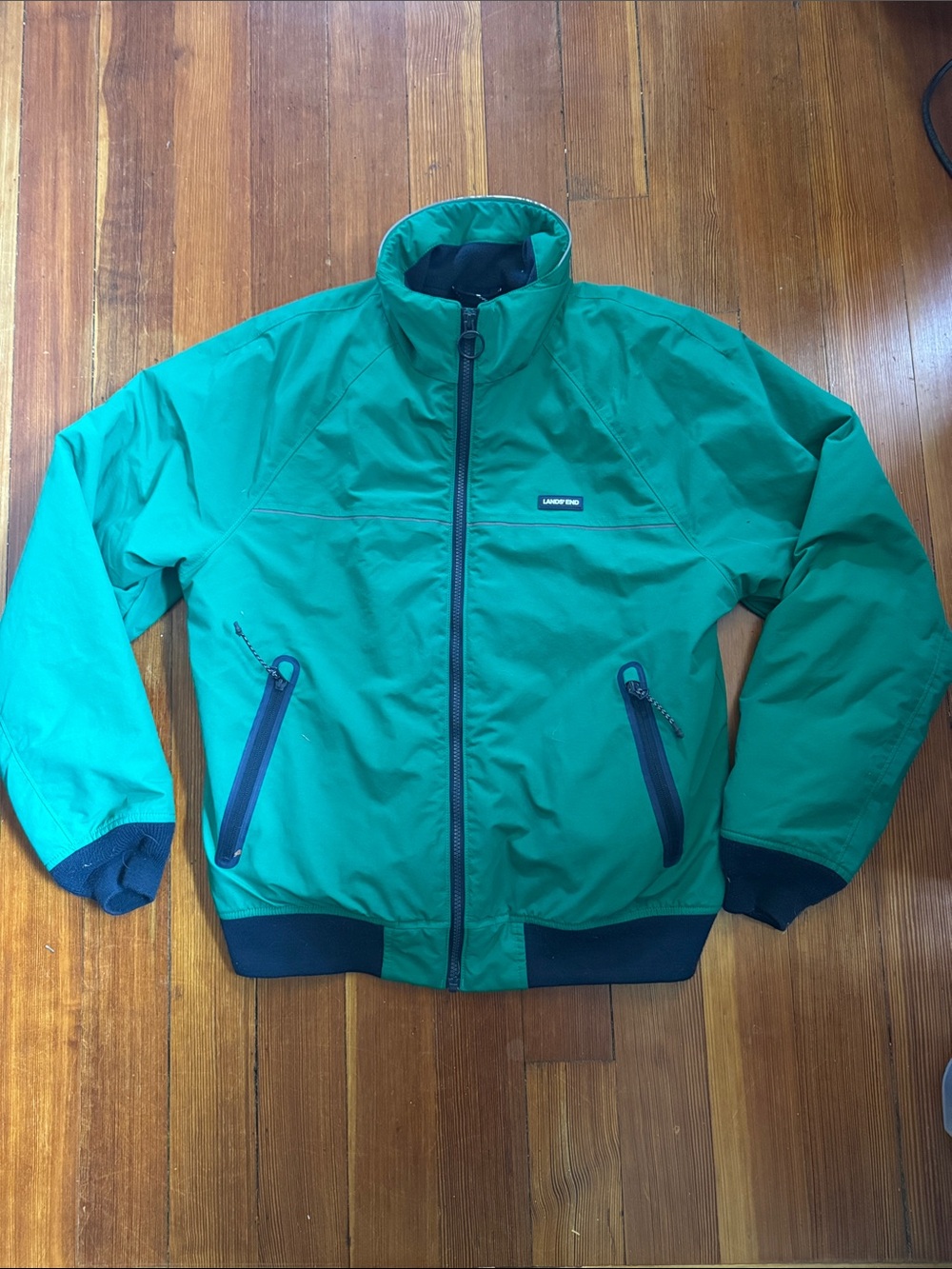 Lands' End Green Bomber Jacket with Navy Trim